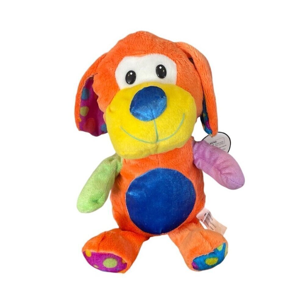 Emerald Multicolor Puppy Dog Plush 12 In Orange Blue Tags Carnival Prize